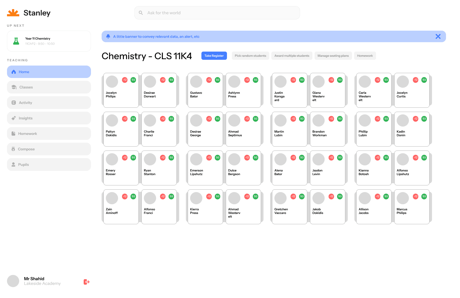 Stanley classroom management dashboard
